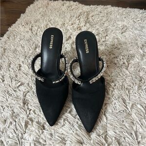 Express Black Heels with Rhinestone Accents
